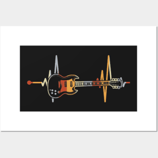 Vintage Retro Heartbeat Guitar Music Lover Posters and Art